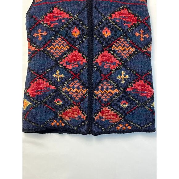 Harold's Women's Size Med Blue/Rust Southwest Print Sleeveless Zip Front Vest - Picture 7 of 7